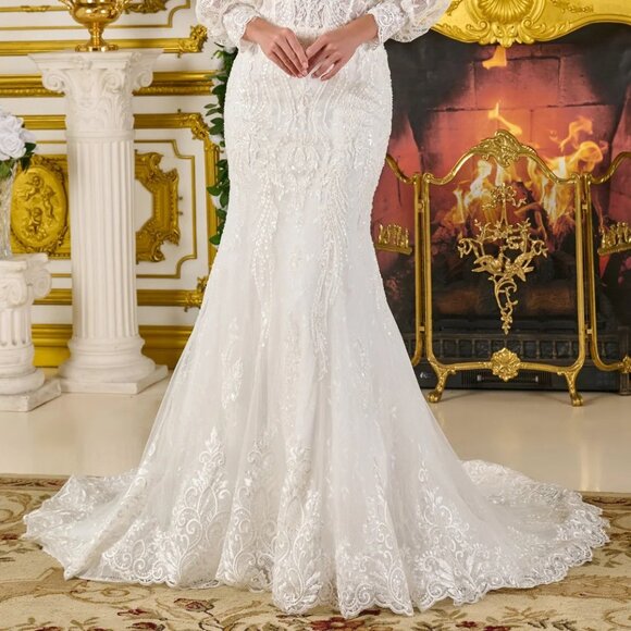 New Strapless Trumpet Wedding Gown w/ Removable Jacket & Lace Up Back GL3826 - Picture 10 of 16